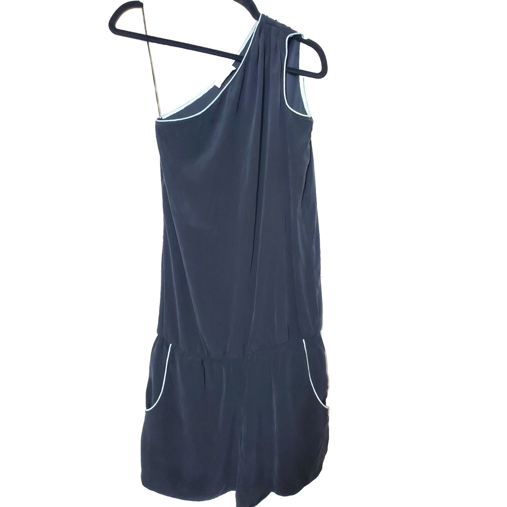Ramy Brook Womens XS Silk One-Shoulder Romper BLACK Pockets Elastic Waist